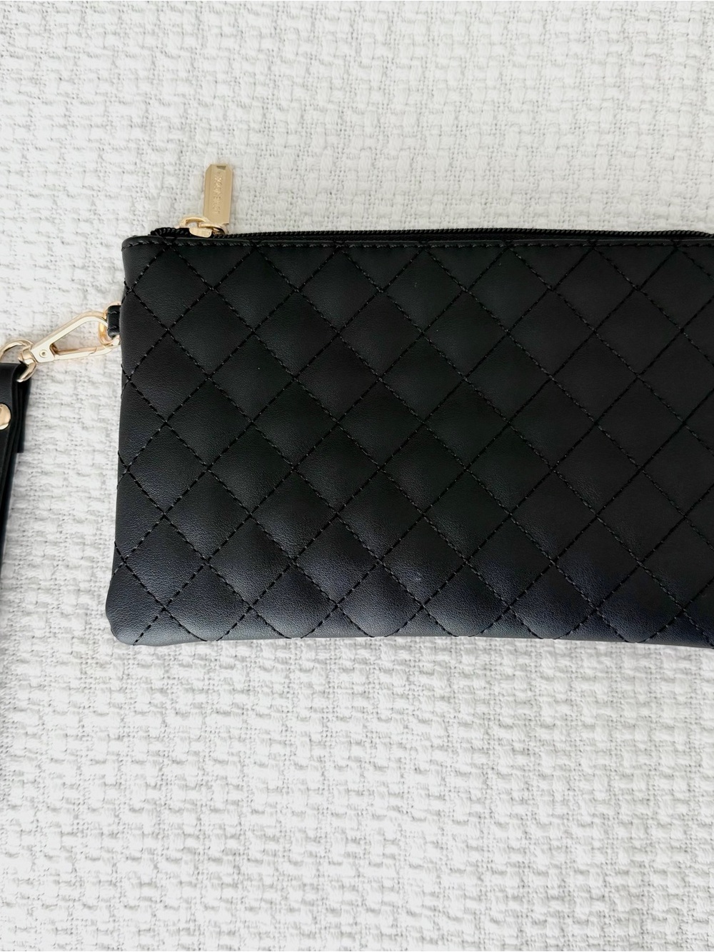 Lovevook Quilted Black Wristlet zip pouch with Gold Hardware